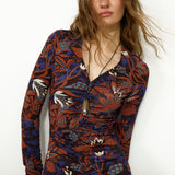 LUCY | Brown Printed Long Sleeve Midi Dress