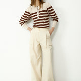 ODETTE | Beige Cotton Wide Leg Trousers