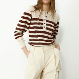 SABRINA | Metallic Brown & Cream Striped Knit Sweater