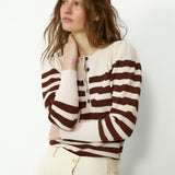 SABRINA | Metallic Brown & Cream Striped Knit Sweater