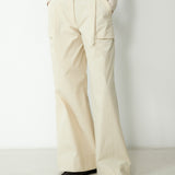 ODETTE | Beige Cotton Wide Leg Trousers