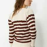 SABRINA | Metallic Brown & Cream Striped Knit Sweater