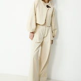 ODETTE | Beige Cotton Wide Leg Trousers