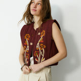 VEGA | Brown Appliqué Quilted Cotton Vest