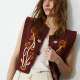 VEGA | Brown Appliqué Quilted Cotton Vest