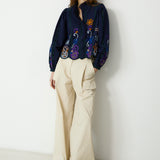 MADIE | Navy Embroidered Cotton Blouse