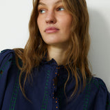 MADIE | Navy Embroidered Cotton Blouse
