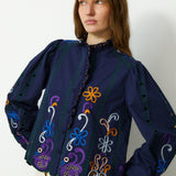 MADIE | Navy Embroidered Cotton Blouse