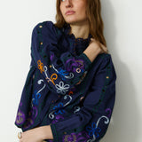 MADIE | Navy Embroidered Cotton Blouse