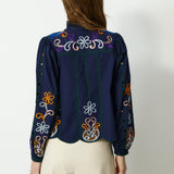 MADIE | Navy Embroidered Cotton Blouse