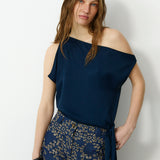 MAKBUSH | Navy Draped Neckline Top