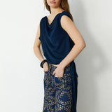 MAKBUSH | Navy Draped Neckline Top