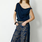 MAKBUSH | Navy Draped Neckline Top