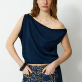 MAKBUSH | Navy Draped Neckline Top