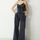 DARIA | Blue Striped Cotton Bow Top