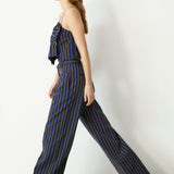 DARIA | Blue Striped Cotton Wide Leg Trousers