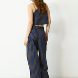 DARIA | Blue Striped Cotton Wide Leg Trousers