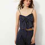 DARIA | Blue Striped Cotton Bow Top
