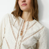 TINA | Ecru Embroidered Cotton Blouse