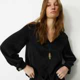 MAE | Black Draped Blouse