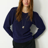 SANDRA | Navy Fitted Metallic Sweater
