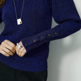 SANDRA | Navy Fitted Metallic Sweater