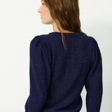 SANDRA | Navy Fitted Metallic Sweater