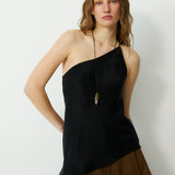 THALIA | Black Asymmetric One Shoulder Cupro Top