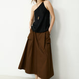ODETTE | Brown Cotton Midi Skirt