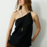 THALIA | Black Asymmetric One Shoulder Cupro Top