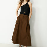 ODETTE | Brown Cotton Midi Skirt