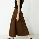 ODETTE | Brown Cotton Midi Skirt
