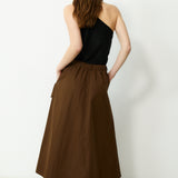 ODETTE | Brown Cotton Midi Skirt