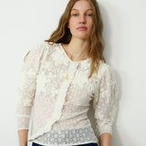 ROMITA | Ekru Çiçekli Dantel İşlemeli Bluz