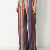 PALMI | Blue Striped Italian Cotton Wide-Leg Trousers
