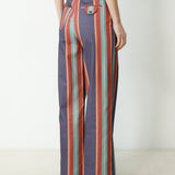 PALMI | Blue Striped Italian Cotton Wide-Leg Trousers