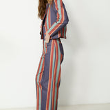 PALMI | Blue Striped Italian Cotton Wide-Leg Trousers