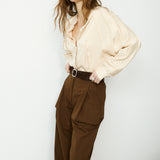 ERICA | Ecru Satin Blouse with Stitch Detailing