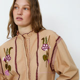 VAULT | Camel Embroidered Cotton Linen Blouse
