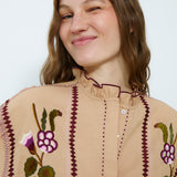 VAULT | Camel Embroidered Cotton Linen Blouse