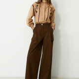 ODETTE | Brown Cotton Wide Leg Trousers