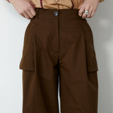 ODETTE | Brown Cotton Wide Leg Trousers