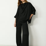TIRSO | Soft Black Draped Blouse