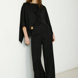 TIRSO | Soft Black Draped Blouse