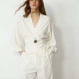LOURDES | Off White Silk Wrap Blazer