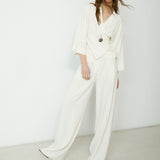 LOURDES | Off White Silk Wide leg Trousers