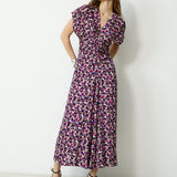 MARIETA | Magenta Abstract Floral Midi Dress