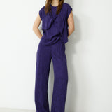 SULTANA | Dark Purple Tonal Jacquard Wide Leg Trousers