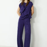 SULTANA | Dark Purple Tonal Jacquard Twist Front Top