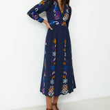 MADIE | Navy Embroidered Cotton Maxi Dress